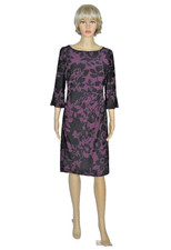 CHAPS M Royal Purple Knee-Length Left-Ruched Sheath Dress Black Floral Pattern
