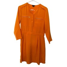 Theory Brunella Silk Blend Shirt Dress SZ 6 Orange Zip Pocket  Utility Mini
