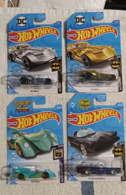 Hot Wheels Batmobile Lot of 4 - Scooby Doo, Silver & Gold Chrome, & TV Series