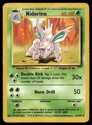 Nidorino Uncommon Normal Base Set 037/102 HP Pokémon TCG