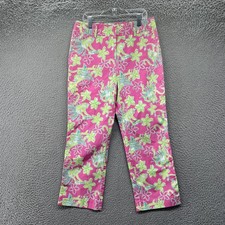 Lilly Pulitzer Pants Womens 2 Pink Green Capri Stretch Tropical Floral Monkey