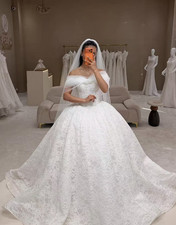 Gorgeous Wedding Dresses Full Lace Off The Shoulder Sweep Train Ball Bridal Gown