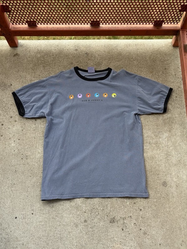 Vintage Ben & Jerrys Shirt Mens Small Blue Ringer Short Sleeve Y2K Ice Cream Tee