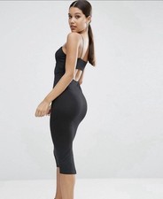 ASOS Black Strappy Bodycon Midi Dress Sweetheart Neck Sleeveless Size US 10