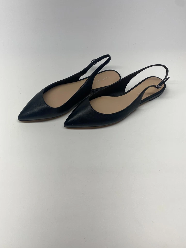 Stuart Weitzman Women's Black Mara Pointed Leather Toe Slingback Flat Sz 8 - Image 2 of 4