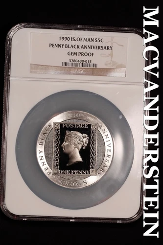 Isle of Man 1990 Silver 5 Crown - Penny Black Anniversary NGC Gem Proof  #ALB593
