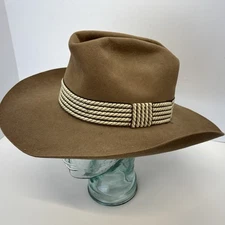 Vtg Cowboy Hat 1970s American Hat Co 3X  Beaver Brown 8 1/4 Felt Braided Rim
