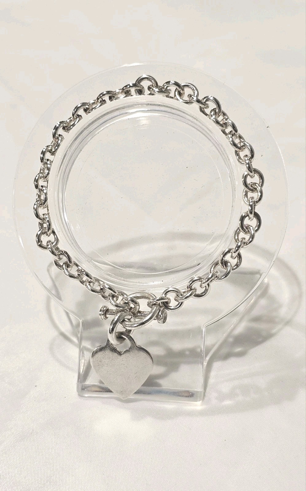 Solid 925 Sterling Silver Heart Toggle Link Brace… - image 2