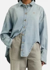 The Attico Women's Blue Distressed Oversized Asymmetric Hem Diana Top Size 46