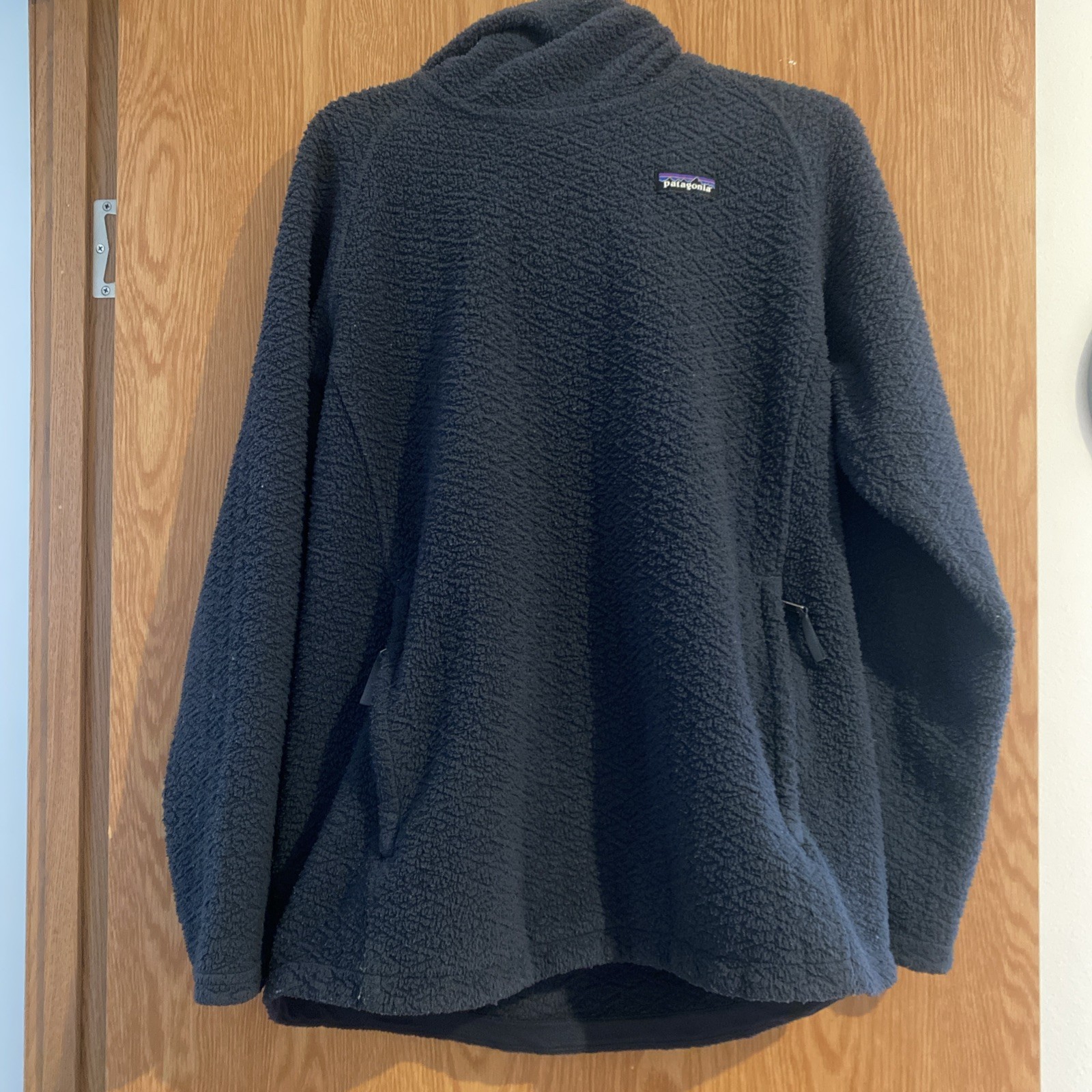 Patagonia Fleece Hoodie Sweatshirt Mens XL Blue Textured Pullover Geometric