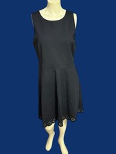 Ann Taylor loft women’s size 10 dress solid black diecut hem trim sleeveless