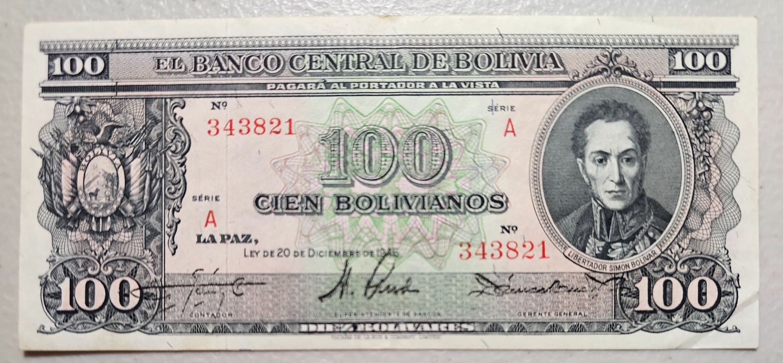 Bolivia 100 Bolivianos L. 1945