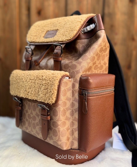 NWT Coach Mens Large Sprint Backpack Signature Canvas Shearling MSRP: $798