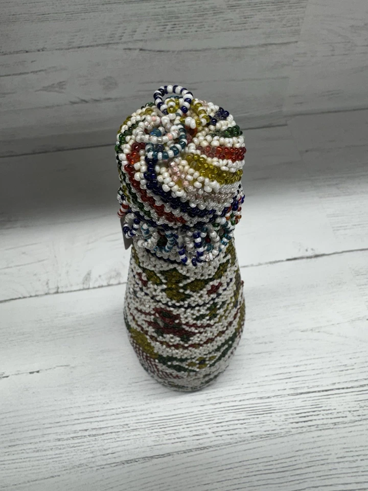 1940s Vintage  Decorative Handwork Beads Christmas Glass Bottle - Image 4 of 4