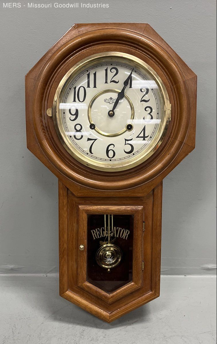 D&A Regulator Wall Clock Vintage Octagon Wood Schoolhouse Style Pendulum