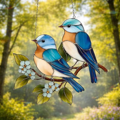 Bluebird Couple Suncatcher Acrylic Blue Window Decor Gift