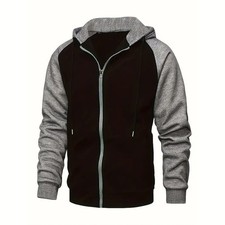 Mens Zip Up Hoodie Jacket Jumper Colour Block Raglan Casual Sportswear UK