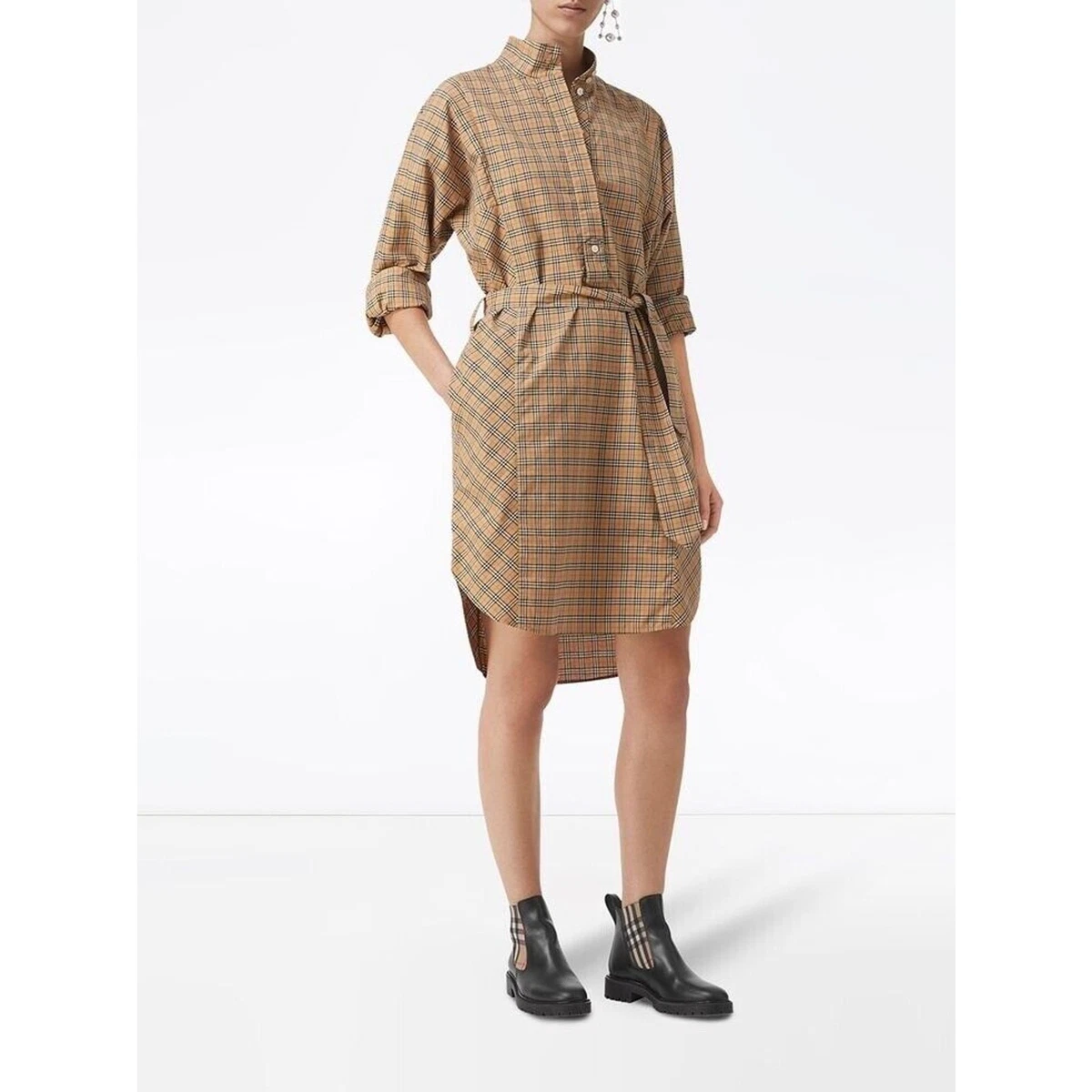 Vestido A Cuadros De Franela Para Mujer - Manga 3/4, Botones Frontales, Falda Con Volantes, Ideal Para Navidad Y Otoño