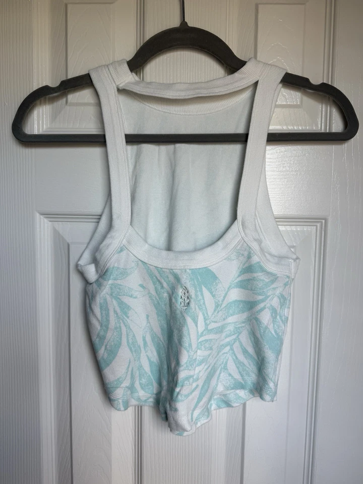 Blusa FREE PEOPLE MOVEMENT tanque ao ar livre floral branca azul sem costas tamanho XS - Imagem 3 de 4