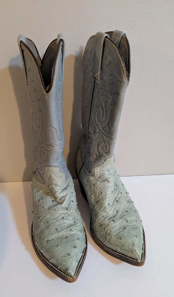 Botas de cowgirl femininas Tony Lama tamanho 8 couro azul cinza - Imagem 2 de 4