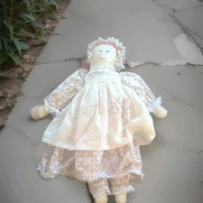 Handmade Cloth Rag Doll Blonde Yarn Hair Dress Apron Bloomers 22” Country