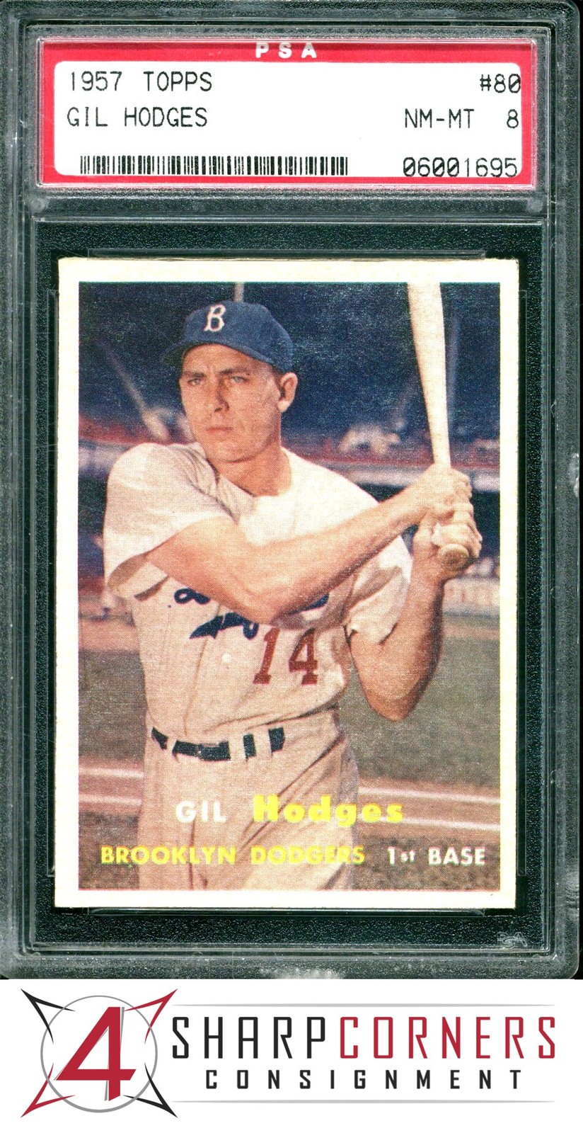 1957 TOPPS #80 GIL HODGES DODGERS HOF PSA 8