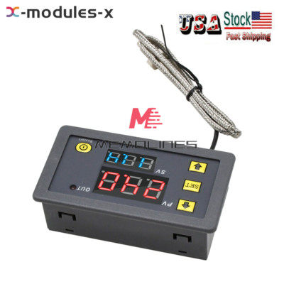 W3230 DC12V Digital Temperature Controller K Type Sensor Blue Red -60-500   USA