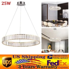 Modern Crystal Chandelier LED Ring Pendant Light Hanging Lamp Fixture Dimmable