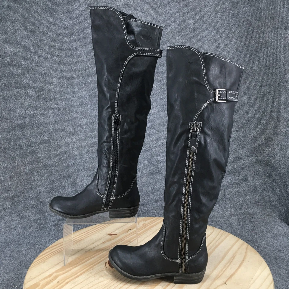 Botas American Rag para mujer 5M Duncan altas sobre la rodilla negras laterales 1/2 cremallera hebilla Foto 2 de 4