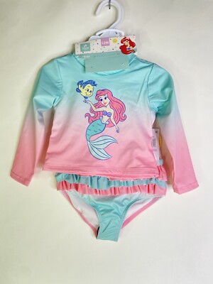 Disney Little Mermaid Ariel Rashguard Top Bottoms Swim Set Swimwear 12 Months