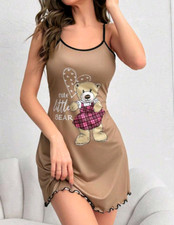 Print Lettuce Trim Cami Nightdress For Woman,Slogan Graphic Contrast