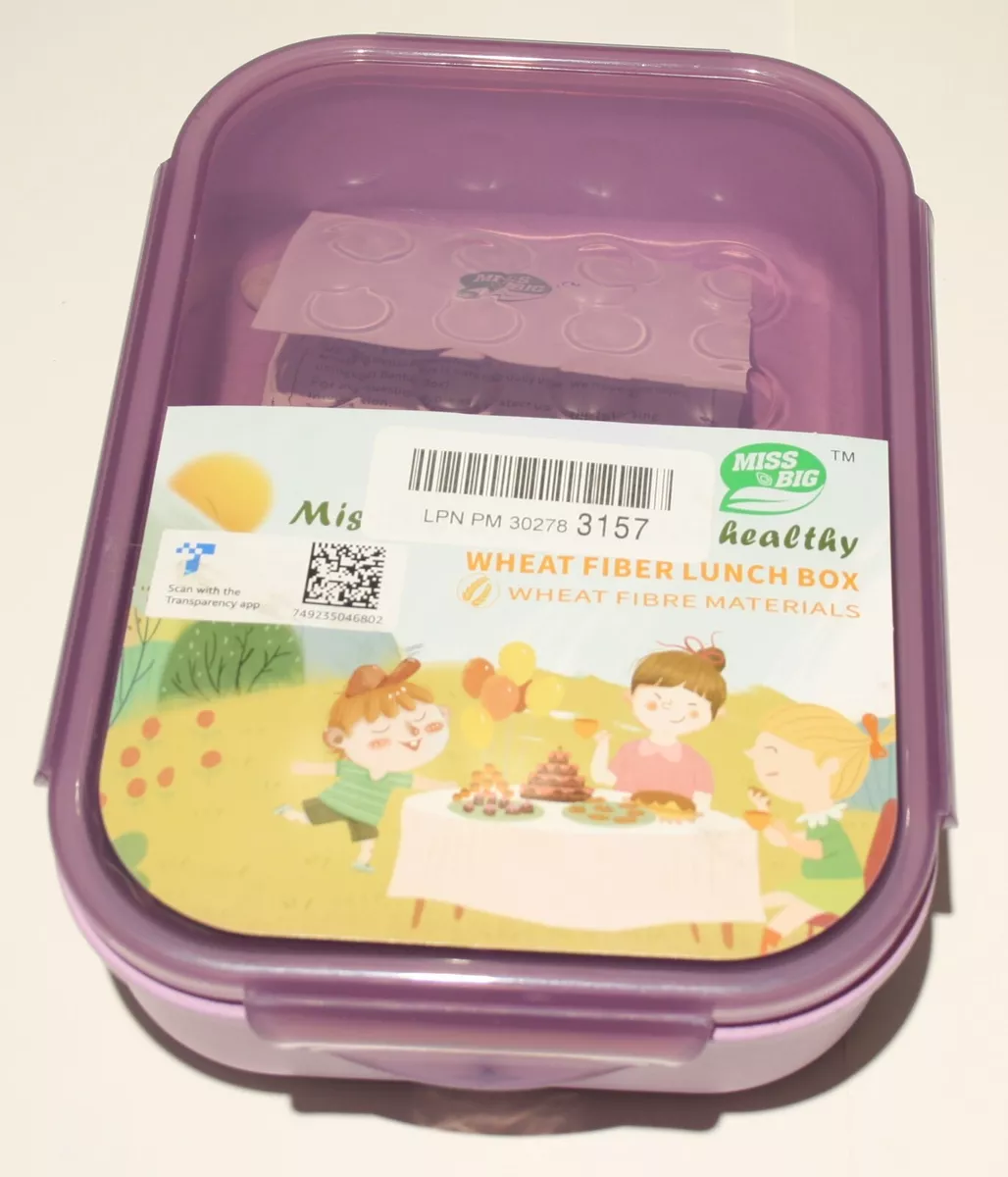 Miss Big Kids Wheat Fiber Lunch 3 Sections Bento Box w/Fork