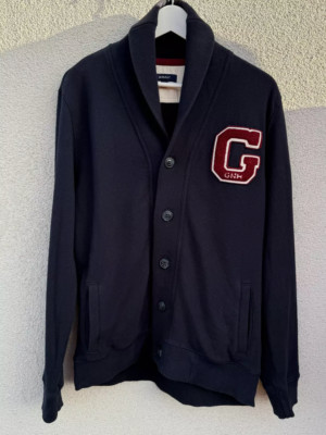 Gant Strickjacke Herren Medium Marineblau Schalkragen Baumwolle Knopfleiste Taschen Big G