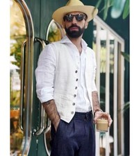 Plus size Retro Men Casual Linen Vest Business Formal Slim Waistcoat Thin Vest