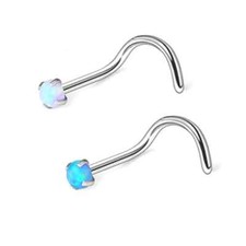 20G 18G Surgical Steel Prong Set 2mm Opal Stone Top Nose Screw Ring Nostril Stud