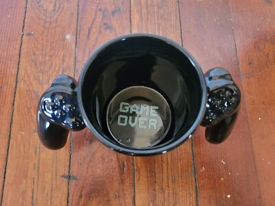 Game Over Ceramic Coffee Mug With Video Game Controller Handle - 14oz Gamer Gift Mug