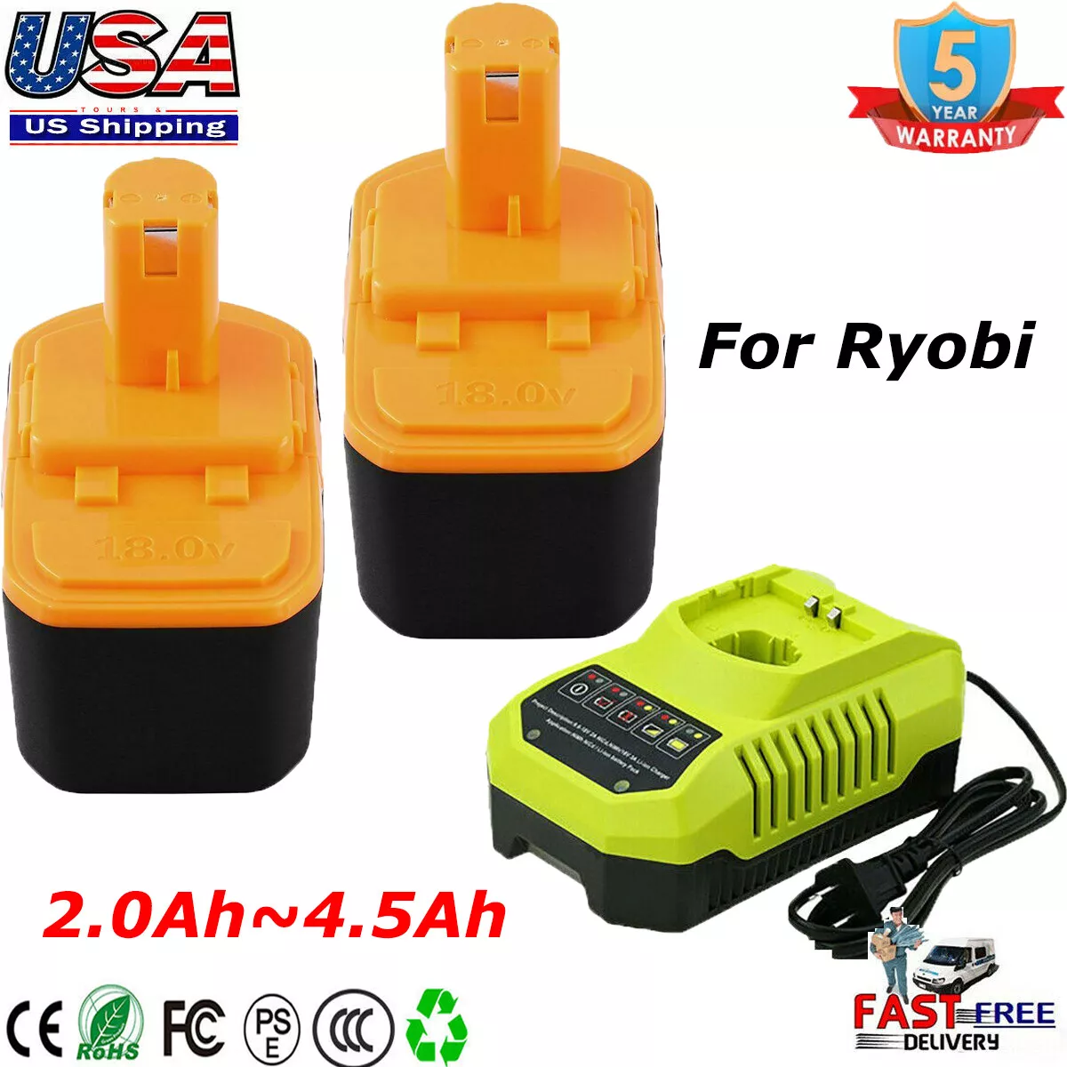 Battery For Ryobi 18V One P100 ABP1803 BPP1820 1322401 1400672 1323303 charger