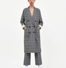 Cappotto Zara cappotto quadri dente di cane dente di cane doppiopetto grigio blu lana Zara