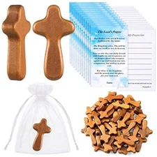 24 Pack Wood Holding Crosses Set 24 Mini Hand Holding Cross 2.56 Inch Pocket