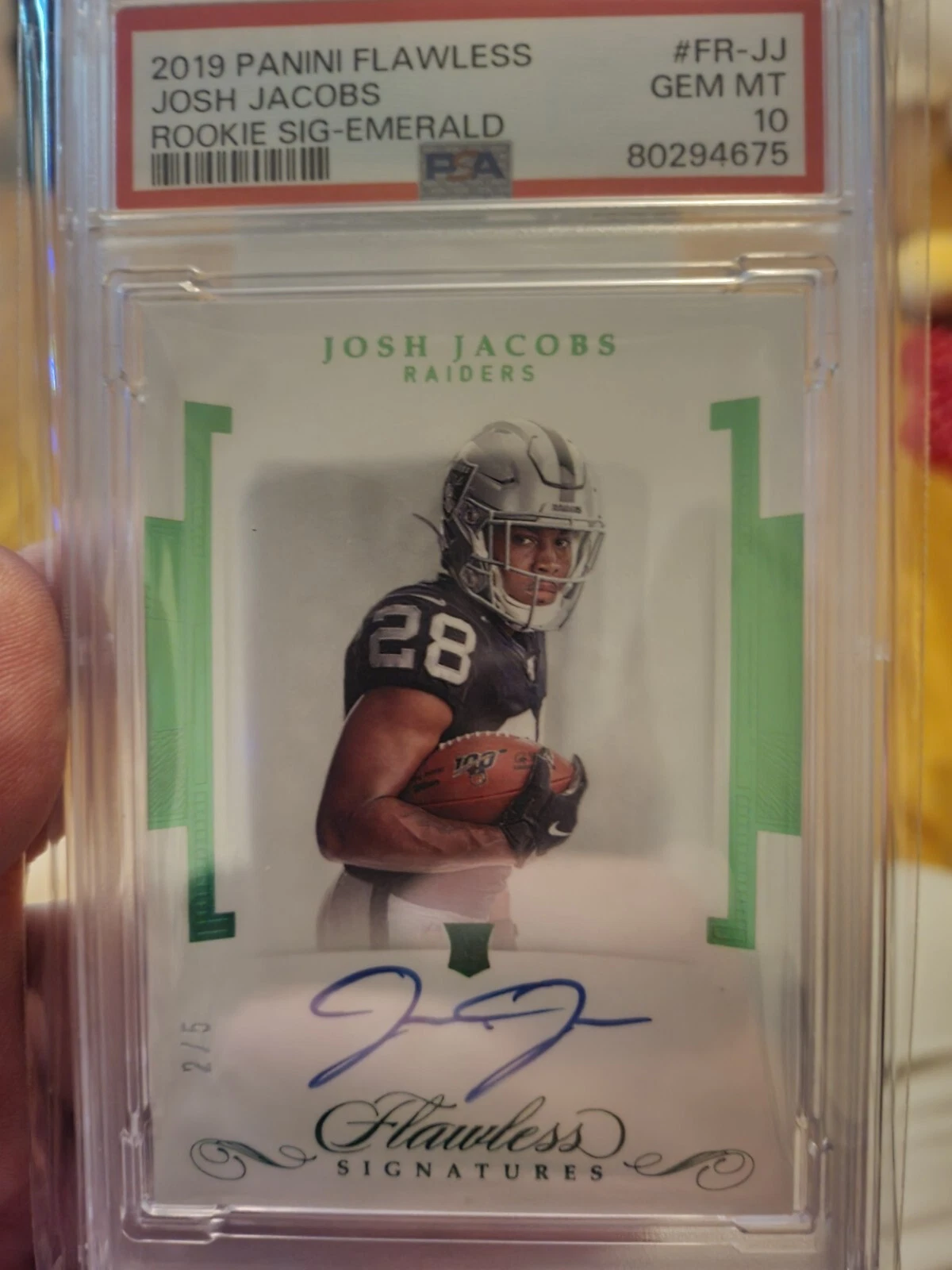 Josh Jacobs Panini Flawless Rookie Signatures #FRJJ Emerald