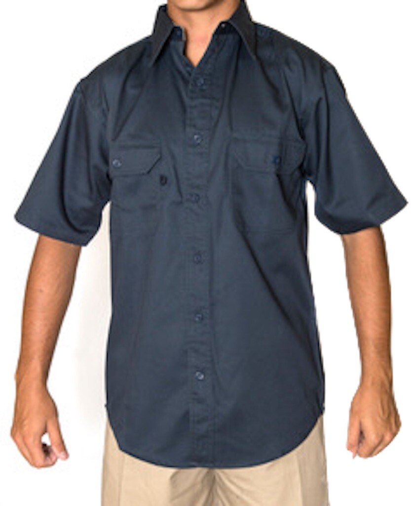 Men's Navy Work Shirt, Short Sleeve, Uniform , 65% Poly 35% Cotton