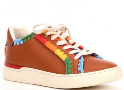 Women's COACH SneakerSize  6.5 Lowline Casual Shoe Rainbow Crochet Tan