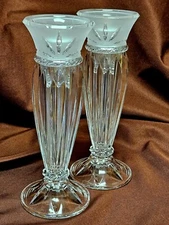 Cristal D’Arques Paris Set Of 2 Carthage Bud Vases/Candlesticks With Bobeches