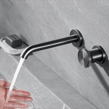 Gunmetal Brass Wall Mounted Bathroom Basin Faucet Tap Dual Control Hot And Cold