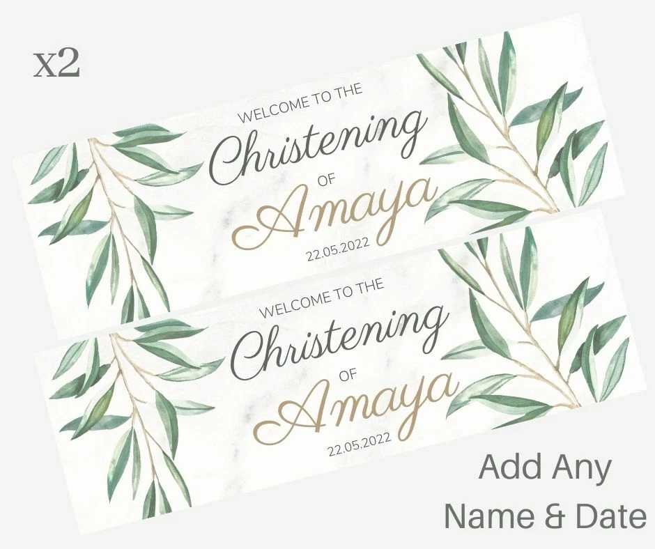 MADVINL 2 x Personalised CHRISTENING Banners Large 900 x 300 ADD NAME & ANY DATE Green