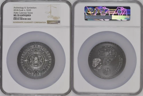 2018 Aztec Calendar Stone $20 Cook Islands 3oz Silver NGC MS70 - ONLY 4 Coins
