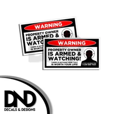 OWNER ARMED Warning Sticker 2nd Amendment Decal Gun Firearm Vinyl Pistol 2 Pack