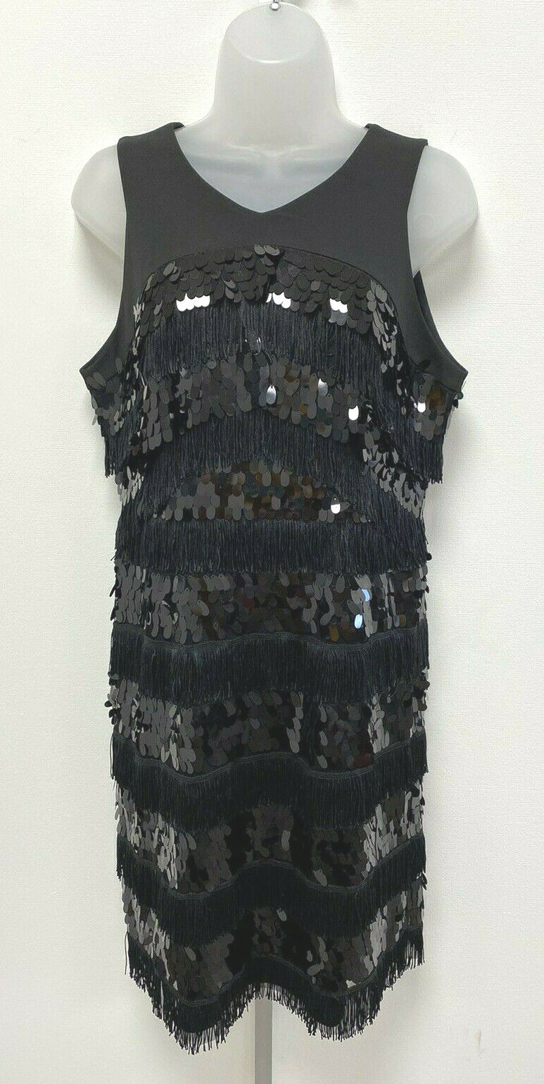 Phase Eight UK12 Eur40 US8 new black Becca May sequin and tassel shift dress