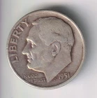 1951-D ROOSEVELT DIME 10¢ DENVER MINT 90% SILVER COIN UNITED STATES OF AMERICA