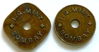 India Bombay Canteen Token Set 5 & 10 I.G. Mint Vintage Copper Tokens KMT5 KMT10